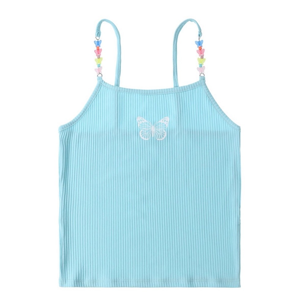 🦋 Butterfly Mint-Blue Ribbed Cami Top
